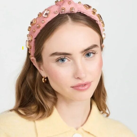 Beautiful Lele Sadoughi Crystal Corduroy Slim Knotted Headband Blush